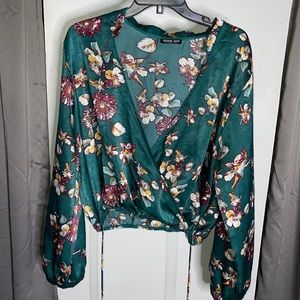 Floral Wrap Crop Blouse